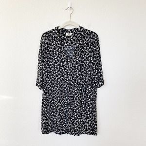 [ba&sh] Floral Print Black White Button Down Tunic Mini Dress Half Sleeves